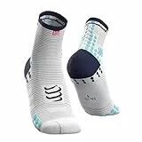 COMPRESSPORT Homme Pro Racing Socks V3.0 High Chaussette Running, Blanc/Bleu, 42-44 EU