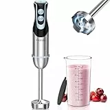 FRESKO Mixeur plongeant 1000 W avec 12 niveaux de vitesse, bouton turbo, gobelet de 700 ml avec couvercle, en acier inoxydable, pour sauce, nourriture pour bébé et soupe
