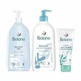 BIOLANE - Essentiels Pour La Toilette - Bébé - Eau pure - Gel lavant - Crème hydratante - Soins - Peaux Sensibles - Fabriqué en France