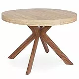 Menzzo Table à Manger Ronde Extensible Avec Pied Central en Métal | Salle à Manger ou Cuisine | Bois, Métal | Myriade | Diamètre 110 cm x H75 cm, Dépliée: L110 x P160-210-260 x H75