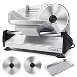 Trancheuse électrique 200 watts en acier inoxydable – Robot culinaire réglable de 0 à 15 mm – 2 lames – Trancheuse à saucisses – Trancheuse à pain, trancheuse à jambon (200 Watts - 2 Lames - Argent)