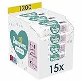 Pampers Sensitive, 1200 Lingettes pour Bébé (15x80), Sans Alcool ni Parfum, Certifié OEKO-TEX, Pour Une Toilette Douce Et Délicate