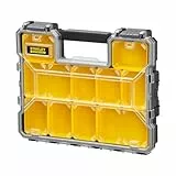 Stanley 1-97-519 Rangement Organiser Gamme FatMax - Etanche - Polycarbonate Incassable - 10 Compartiments Amovibles - Fermoirs Métallique Anticorrosion - Capacité 10 Litres