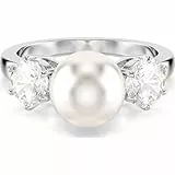 Swarovski Bague cocktail Matrix, Perle de cristal, Taille ronde, Blanche, Métal rhodié