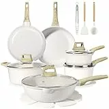 GiPP 18 PièCes Batterie De Cuisine AntiadhéSive, Casseroles Et PoêLes En CéRamique Sans Pfas Pour Induction Avec Couvercles, PoêLes, Faitout, Casseroles, Ustensiles En Silicone Et Protections De