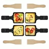 Hisdricus Lot de 4 Poelon raclette tefal, poêlons à raclette, pour raclette grill, avec revêtement antiadhésif et 4 grattoirs en bois pour griller du fromage, des œufs, raclette-4pcs-sa