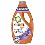 Ariel La Bouteille De Lessive Liquide, 60 Lavages, Lavande, Nettoyage en profondeur, Le choix économique d’Ariel et Parfum frais
