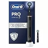 Oral-B Pro 3 3000 Brosse À Dents Électrique Oscillo-Rotative, Capteur De Pression Pour Protéger Les Gencives Sensibles, Mode Blancheur, 2 Brossettes Rondes De Rechange, 1 Chargeur, Noire