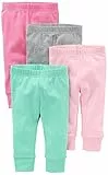 Simple Joys by Carter's Pantalon Bébé Fille, Lot de 4, Vert Menthe/Rose/Gris, 12 mois