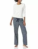 Amazon Essentials Pyjama avec Pantalon Léger en Flanelle et T-Shirt à Manches Longues Femme, Bleu Marine Points, S