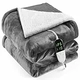 OneAmg Couverture Chauffante Flanelle 155x180cm, Plaid Chauffant avec 6 Niveaux de Dhaleur, Minuterie 10H, Chaleur Rapide, Protection Contre la Surchauffe, Affichage LED, Lavable en Machine (Gris)