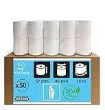 Exacompta - Réf. 40339E - Carton de 50 bobines pour tickets de carte bancaire - largeur 57 mm x diamètre 40 mm - 1 pli thermique 55g/m² - Métrage (+ ou - 2 m) : 18 m - Blanc