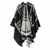 colornival Poncho Femme Hiver Élégant Châle Femme Chaud Poncho Cape Réversible Écharpe Châle Hiver Automne Cadeau de Noël pour Femme (Noir)