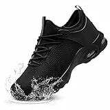 LARNMERN Baskets de sécurité pour homme - Imperméables - Avec embout en acier - Chaussures de travail rembourrées - Légères et confortables, Noir , 41.5 EU