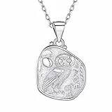 ChicSilver Collier Chouette Athena Femme Argent 925 - Pendentif Pièce Monnaie Médaille Fantaisie avec Chaîne 45+5 cm Bijoux Hidoux Cadeau Anniversaire pour Femmes Filles
