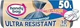 Handy Bag Sacs poubelle à liens pratique Ultra Résistant & Fond anti-fuite, 100% plastique recyclé, 1 rouleau de 10 sacs poubelle 50L