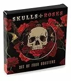 Lot de 4 sous-Verres en liège - crânes et Roses