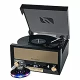 gef-roy Système Chaîne HiFi - Muse MT-110B - CD 20W avec Platine Vinyle - CD/FM/USB/AUX - 33/45/78 Tours - Lumière OVNI