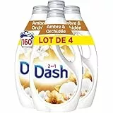 Dash 2en1 Lessive Liquide, 160 Lavages (4 x 40 Lavages), Ambre & Orchidée, avec 3 SEMAINES DE FRAÎCHEUR* et Lenor, Fabriquée En France, Dash 2in1
