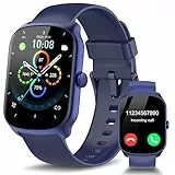 Montre Connectée Femme Homme avec Appel Bluetooth, 1.95'HD Ecran Incurvé Smartwatch Podometre/Sommeil/Cardiofrequencemetr, Montre Sport avec 110+ Modes Sportifs, Montre Intelligente IP68, Bleu