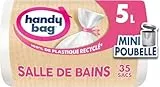 Handy Bag Sacs poubelle à liens pratique Spécial Salle de Bains,avec Fond Anti-Fuite, 100% plastique recyclé, 1 rouleau de 35 sacs poubelle 5L