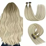 YoungSee Extension de Cheveux Keratine Ombre 35 cmExtension à Chaud Cheveux Naturel Blond Cendré avec Blonde Platine Ombre Extensions Keratine Extension a la Keratine Pour Cheveux Courts 50brin/50g