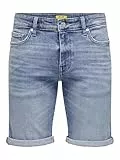 Only & Sons Hommes Short en Jean, Cinq Poches, Bouton, Ourlet Replié, Couleurs:Bleu-3, Taille:L