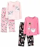 Simple Joys by Carter's Ensemble de Pyjama 4 Pièces (Haut en Coton et Bas en Polaire) Fille, Noir Ballerine/Rose Clair/Rose Vache/Cygnes, 4 ans