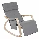 HOMCOM Fauteuil à Bascule Luxe Confort et Relaxation Repose-Pied réglable déhoussable 66 x 90 x 92,5 cm Bois Massif Gris Clair