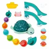 LUDI - Coffret de Bain XXL - Tortue Fontaine Lumineuse - Toboggans à Ventouse - Aspergeur - Bateau - Jeu de Bain - Imagination - Dès 18 Mois