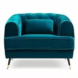 Menzzo Fauteuil capitonné Style Boudoir Glams Velours Bleu Canard