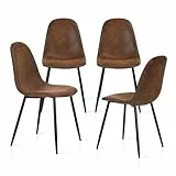 MEUBLE COSY Lot de 4 chaises de salle à manger Scandinave Fauteuil Salon Cuisine Pied Métal Noir Rétro Vintage en suédine Marron