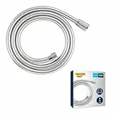 GROHE Flexible tuyau de douche salle de bains VitalioFlex Silver, tuyau de douche 1500mm, anti-pliures, finition brillante, raccord fileté universel 1/2', chromé, 27505001 (Import Allemagne)