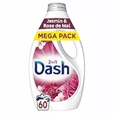 Dash 2en1 Lessive Liquide Jasmin et Rose de Mai, 60 Lavages, 3 Semaines de Fraîcheur, Avec Lenor, Notes Florales et Baies Rouges, Nettoyage en Profondeur, Fabriquée en France
