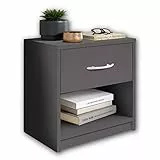 Stella Trading PEPE Table De Chevet, Gris Graphite, Table De Nuit Sobre Avec 1 Tiroir, Convient Pour Tout Lit Et Toute Chambre, 39 x 41 x 28 cm (L/H/P)