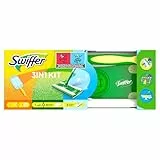 Swiffer Kit Complet Nettoyage: Balai Attrape-Poussière (1 Balai + 8 Lingettes Sèches + 3 Lingettes Humides) + Plumeau (1 Manche + 1 Recharge), Tête Pivotante 360°, Pour Poils d'Animaux