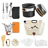 Kit Casserole Camping Popote Bivouac de Camping Ustensiles de Cuisine de Camping Kit Vaisselle Camping en Aluminium Portable avec Rechaud Poêlé Bol pour Pique-Nique Bivouac Randonnée 1-2 Personnes