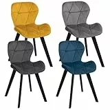 IDMarket - Lot de 4 chaises ROBINE en Velours Mix Color Bleu, Gris foncé, Gris Clair et Jaune
