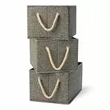 Amazon Basics Lot de 3 bacs de rangement pliables avec poignées en corde, anthracite, Taille L