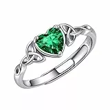 ChicSilver Bague Emeraude,Bague Reglable Femme avec Pierre Émeraude de synthèse en Forme Coeur Celtique,Bague Coeur Femme