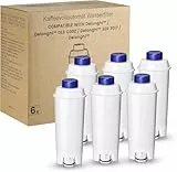 Mutital 6 Pcs Machine à Café Filtres pour Delonghi Magnificas,Dinamica,ECAM,ESAM,ETAM,Primadonna,BCO,EC Serie Machine à café, Cartouches de Filtre à eau pour Delonghi, Adoucir l'eau