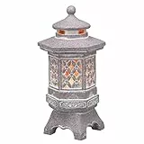 TERESA'S COLLECTIONS Statues de jardin pagode avec lumière solaire d'extérieur - Lanterne de jardin zen en résine - Décoration asiatique - Statues d'extérieur - Ornements de pelouse, patio, porche,