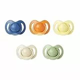 Nuby – Lot de 5 tétines et sucettes orthodontiques en silicone douce | 3 modèles jour et nuit | 2 phosphorescentes | Sans BPA | Imitent le sein | 18-36 mois