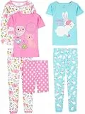 Simple Joys by Carter's 6-Piece Snug Fit Cotton Pajama Set Ensemble de Pijama, Blanc Animaux de la Forêt/Bleu Lapin/Rose Points, 4 Ans (Lot de 3) Fille