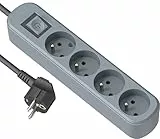 Electraline 32029 Bloc Multiprise Prima 4 Prises 16A avec Interrupteur, Longueur 1.5 Mètres, Bleu Ardoise