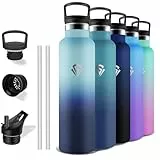 Grsta Gourde- 1l- Bouteille Isotherme, Anti Fuite, Gourde Paille Adulte, Double Isolation, Inox, Acier Inoxydable 18/8, sans Bpa, Bouteille d'eau pour Randonnée, Camping, Aptitude, Yoga