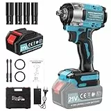 Clé à Chocs Sans Fil Brushless 650 N.m, 1/2 pouce Boulonneuse a Choc Electrique avec 4000mAh Batterie, Chargeur Rapide, avec 4 Douilles à Chocs,pour la Voiture et la Maison.