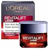 L'Oréal Paris - Soin Visage Anti-Âge FPS 25 - Crème de Jour Triple Action avec Protection UV - À l'Acide Hyaluronique, Pro-Rétinol & Vitamine C - Tous Types de Peaux - Revitalift Laser X3 - 50 ml