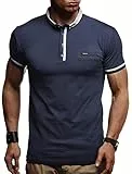 Leif Nelson LN1280 - T-shirt à col polo classique pour homme - Coupe ajustée - Manches courtes - En coton - Noir et blanc, bleu foncé, M