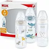 Nuk First Choice+ Lot de 3 biberons pour bébé de 0 à 6 mois, contrôle de la température, anti-coliques, 300 ml, sans BPA, tétine en silicone, safari 10225266